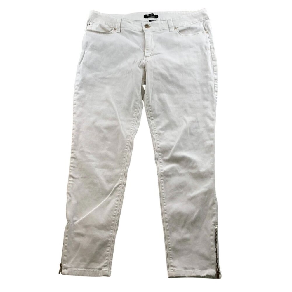 White House Black Market Womens Skimmer Jeans 4 Ankle Zip White Casual Stretch